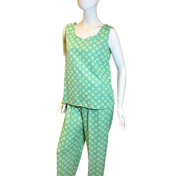 Vintage 1970s Geometric Knit Flare Leg Pants Medium Green - Picture 7 of 9